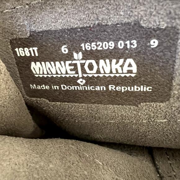 MINNETONKA Women's size 6 Grey Leather Fringe Moccasin Mid Calf Tall Boots - Picture 5 of 5